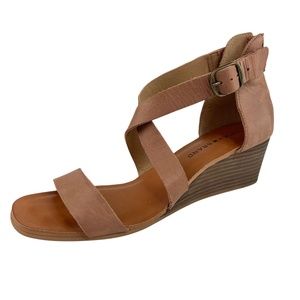 Lucky Brand Leather Strappy Wedges Brown